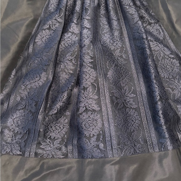 KAY UNGER NAVY BLUE 100% SILK OVER LACE KEY HOLE MIDI PARTY DRESS FIT & Flare 8 - Picture 2 of 14